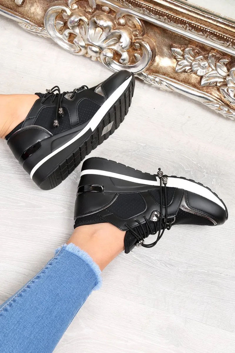 Black Toggle Fasten Wedge Trainers - Kami