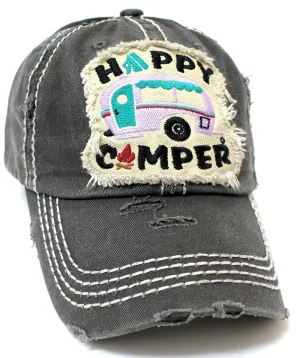 CAPS 'N VINTAGE Women's Happy Camper Camp Fire Patch Embroidery Baseball Hat-Blk/Blue