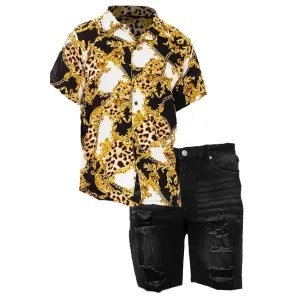 Cheetah Cuban Shirt & Denim Shorts