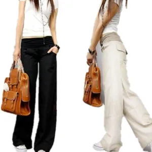 Elastic waist women  Linen pants, wide leg pants casual pants top straight pants loose trousers ( Up to 31" waist)