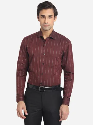 Maroon Striped Regular Fit Formal Shirt | JadeBlue