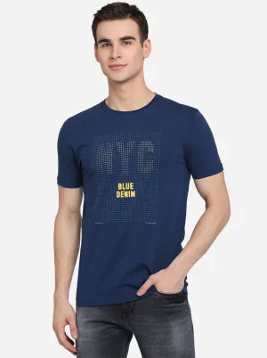 Midnight Blue Printed Slim Fit T-Shirt | JadeBlue