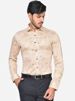 Nude Beige Printed Slim Fit Party Wear Shirt | Wyre