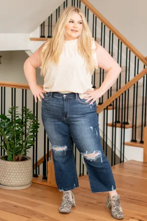 Plus Size Albany High Rise Distressed Cropped Wide Leg