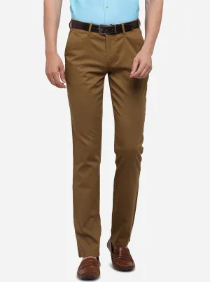 Taupe Beige Solid Slim Fit Casual Trouser | JadeBlue